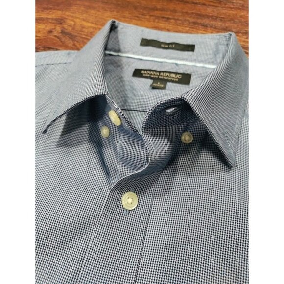 Banana Republic Slim Non-Iron Cotton Micro-Houndstooth Button-Down Shirt Blue L - Picture 3 of 12